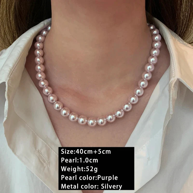 Rose Purple Pearl Bead Choker Necklace | Elegant Korean Jewelry for Women