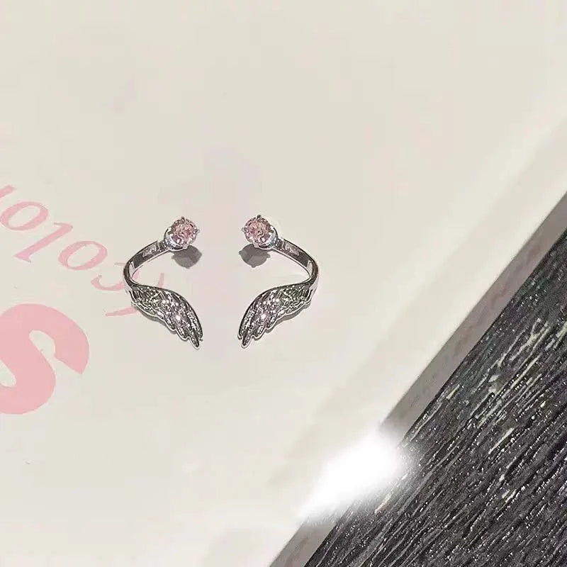 Silver Wing Stud Earrings | Crystal Rhinestone Pierced Earrings for Women