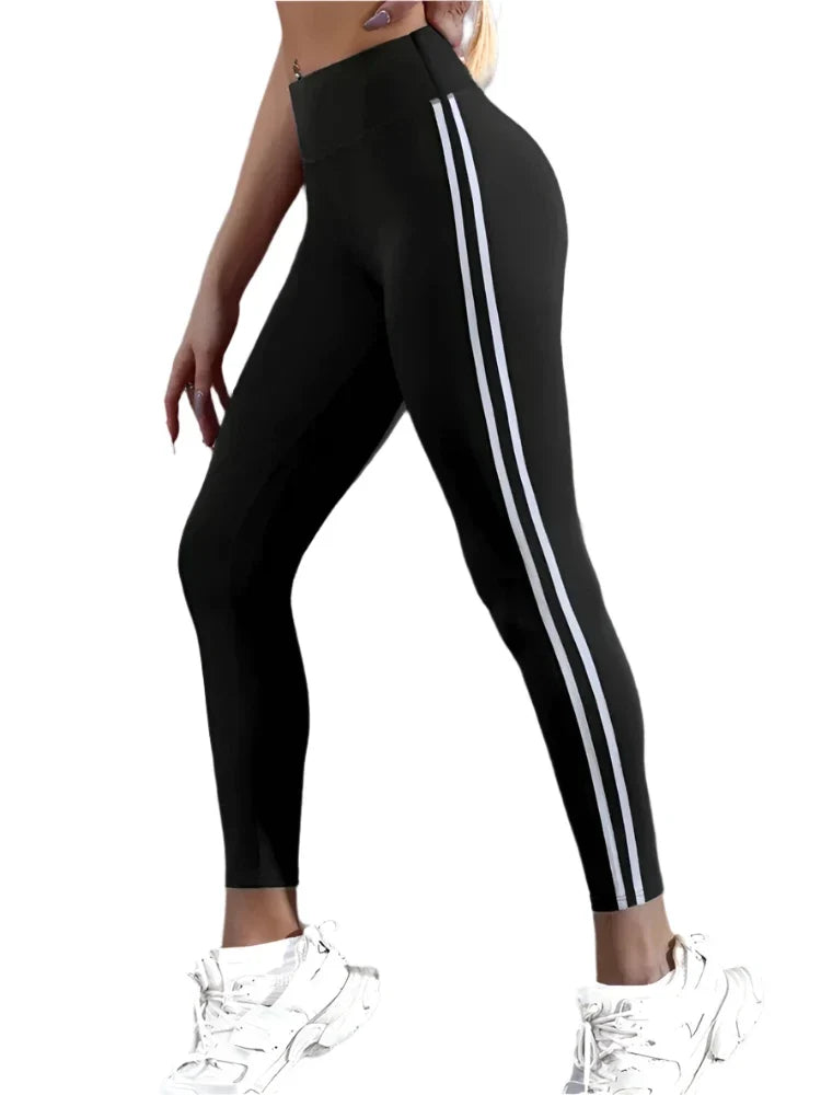 High Waisted Slim Fit Leggings with Side Stripes for Women