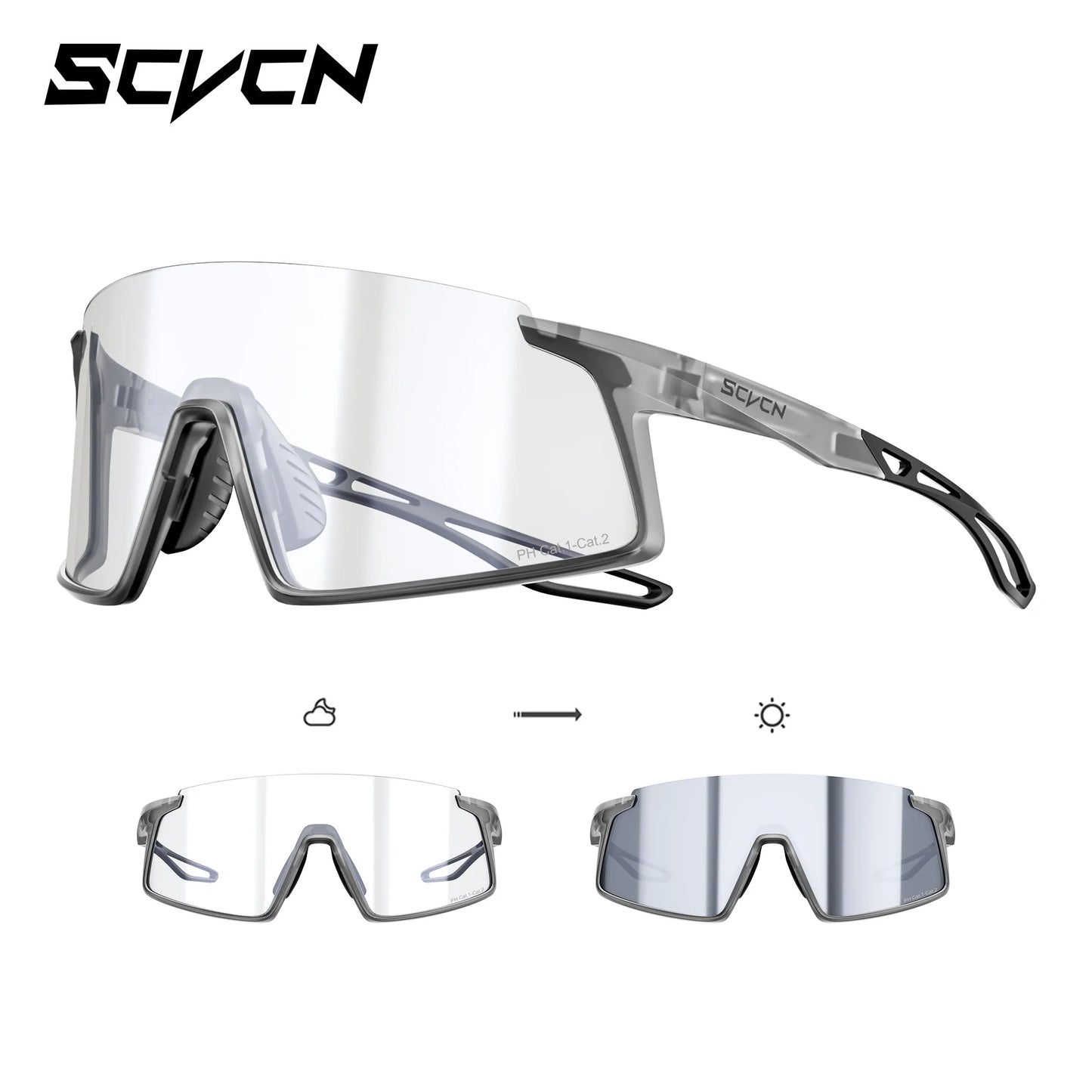 SCVCN Men Women Outdoor Sports Photochromic Running Casual Goggles MTB Bike Glasses UV400 Hiking Eyewear Cycling Sunglasses