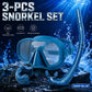 JSJM New 3PCS Snorkel Set Diving Mask Wet Snorkel Anti Fog Leak Proof Tempered Glass Wide View Silicone for Adults Men Women