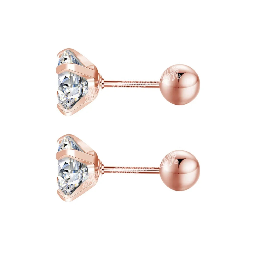 Stainless Steel Titanium Tragus Stud Earrings | 4 Prong Zircon Crystal Cartilage Jewelry