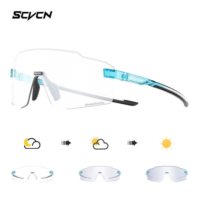 SCVCN Ultralight Photochromic Sports Running Sunglasses Men Women Outdoor Road Cycling Glasses UV400 Windproof Sandproof Goggles
