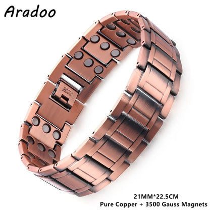ARADOO Copper Bracelet for Men 100% Pure Copper Magnetic Link Bracelets Jewelry Gift with Adjustable Sizing Tool