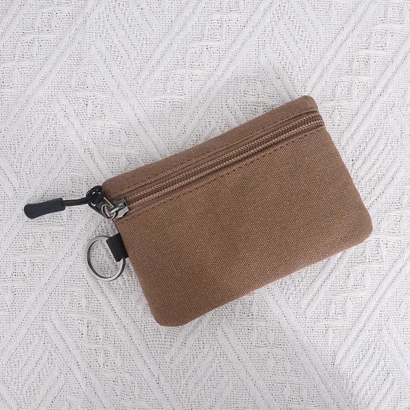 Canvas Mini Coin Wallet | Solid Color Zipper Key Bag