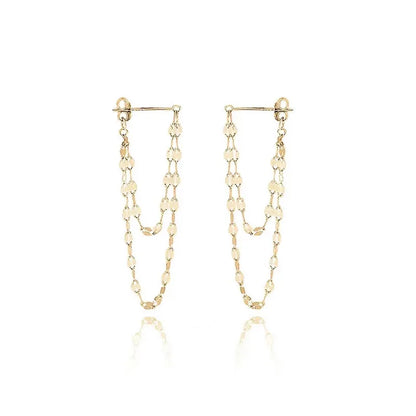 Silver Tassel Drop Earrings | Double Chain Rear-Hanging Earrings for Women