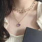 Elegant Women's Double Layer Heart Pendant Necklace | Synthetic Zirconia Collarbone Jewelry