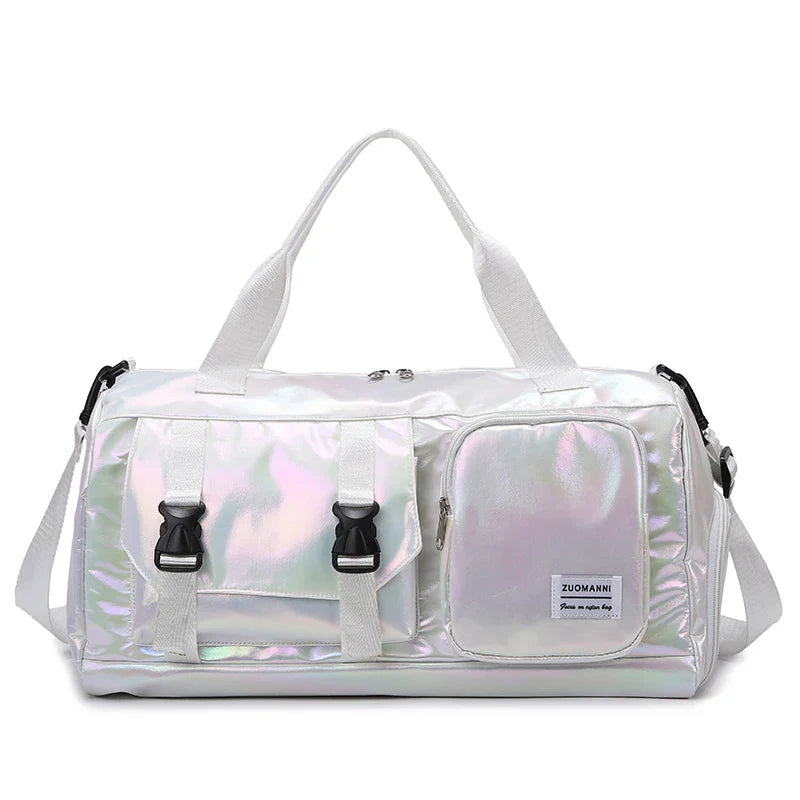 Effortless Weekends Holographic Glamour Duffel with Shoe Compartment