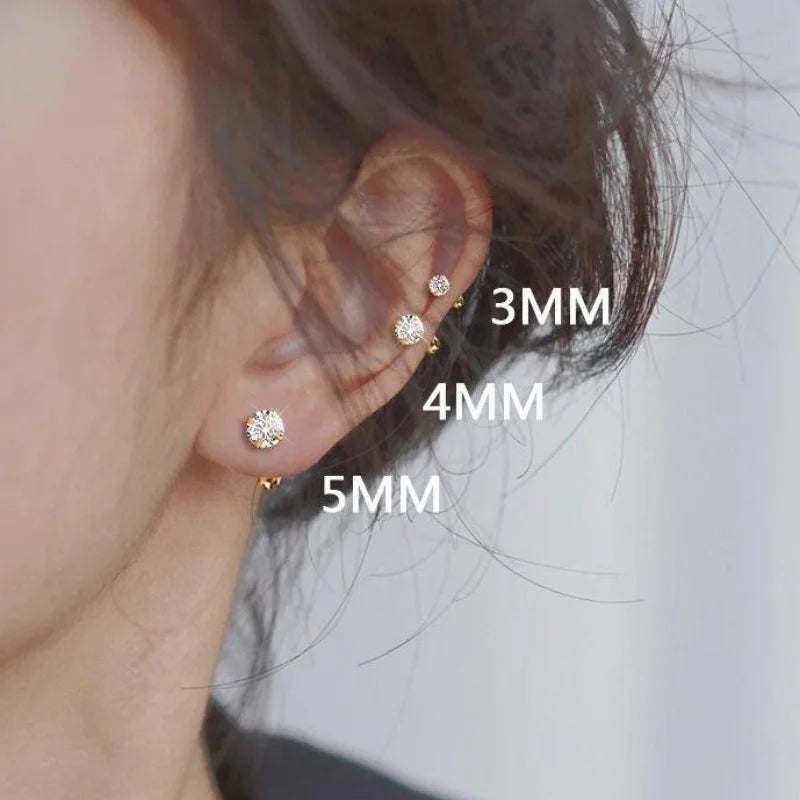 Surgical Steel Cubic Zirconia Stud Earrings | Unisex Screw-Back Earrings