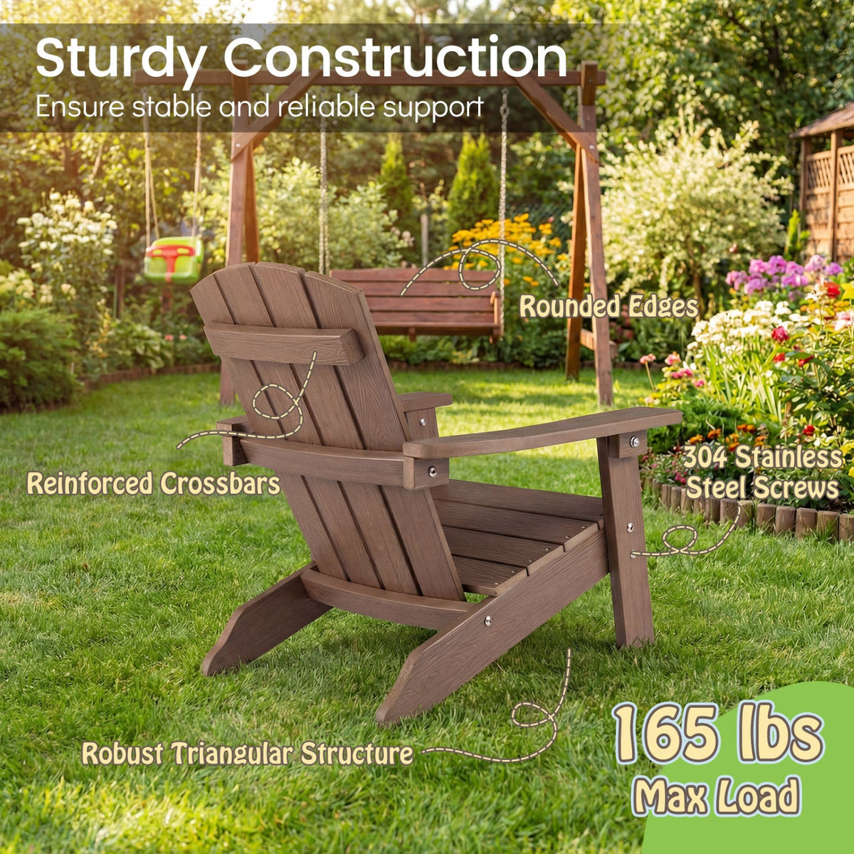 Set of 2 Kid's Adirondack Chair with with High Backrest and Armrests
