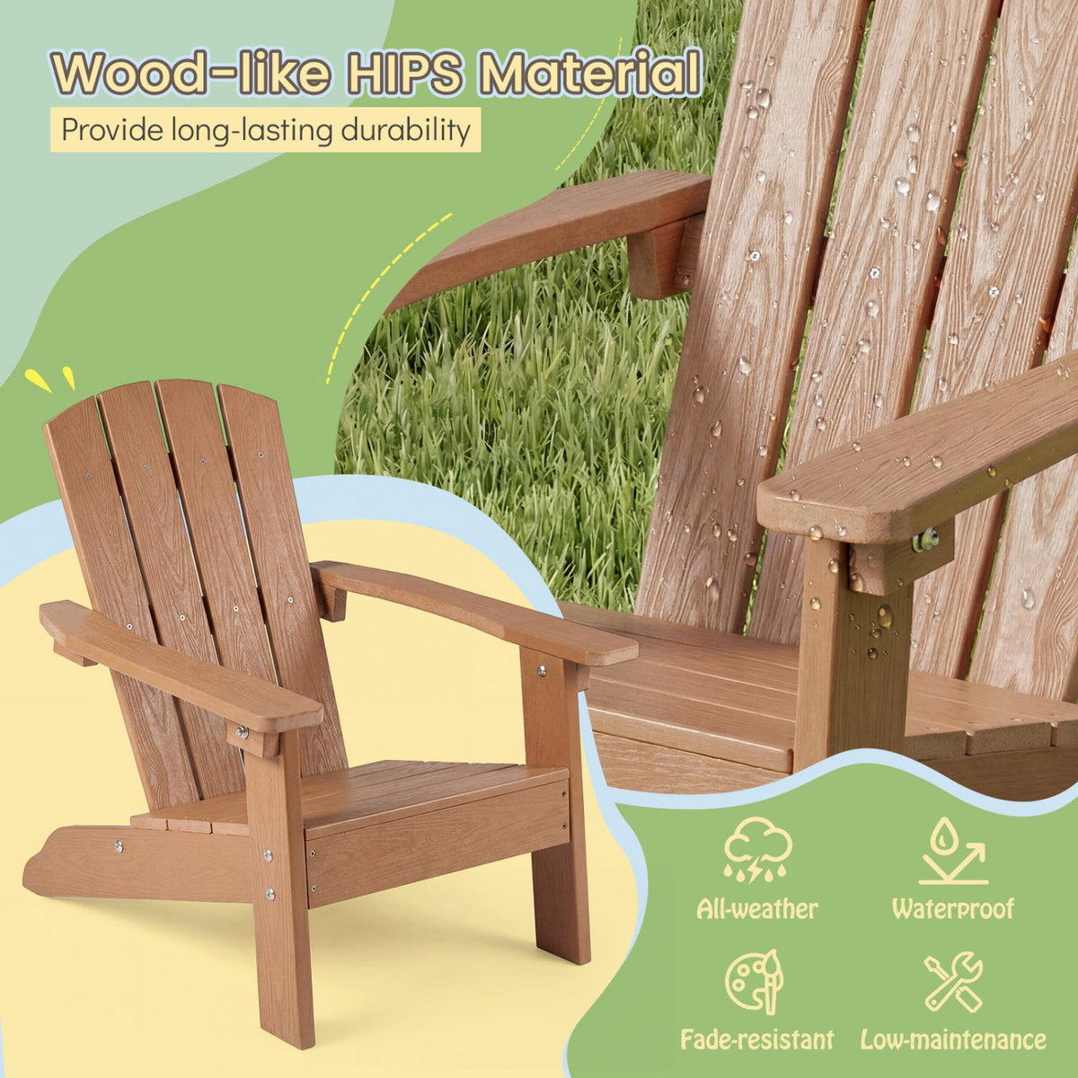 Set of 2 Kid's Adirondack Chair with with High Backrest and Armrests
