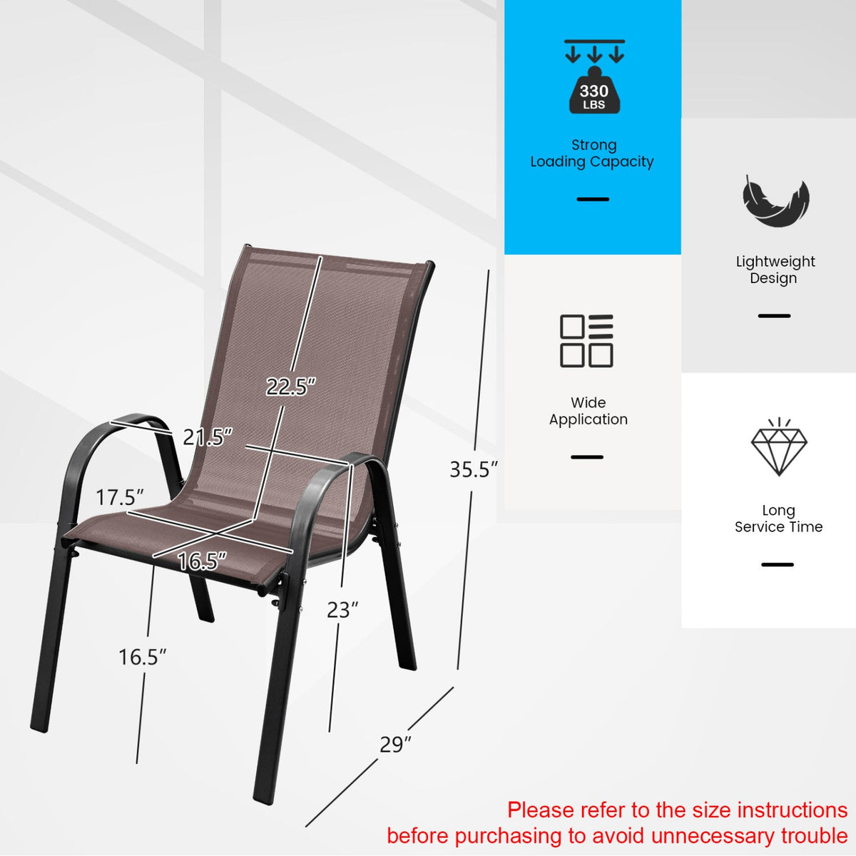 Set of 2 Stackable Patio Dining Chairs Set with Armrest