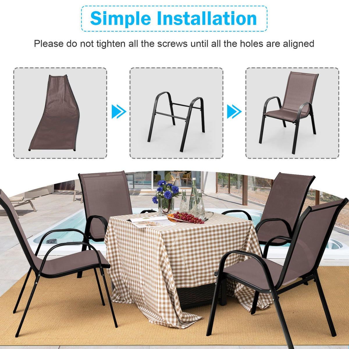 Set of 2 Stackable Patio Dining Chairs Set with Armrest