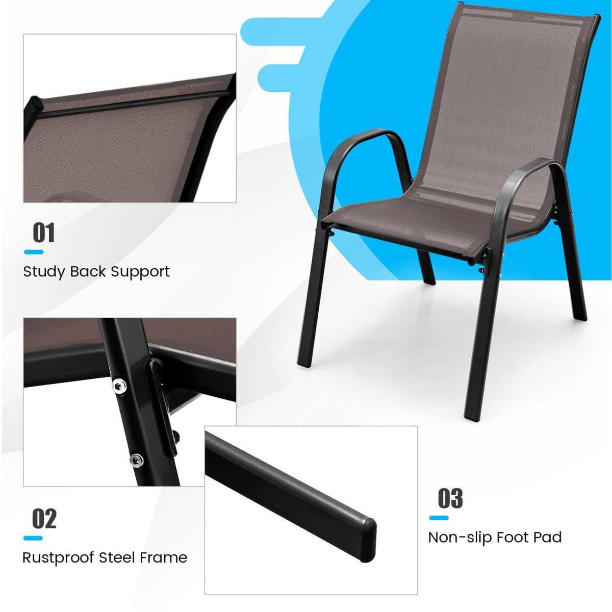 Set of 2 Stackable Patio Dining Chairs Set with Armrest