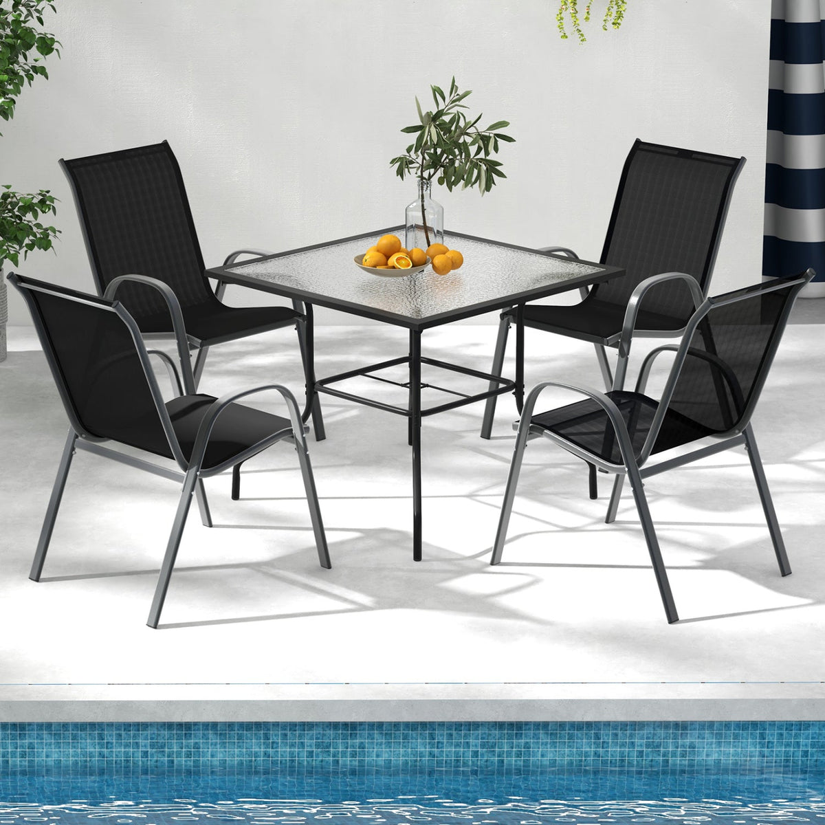 Set of 2 Stackable Patio Dining Chairs Set with Armrest