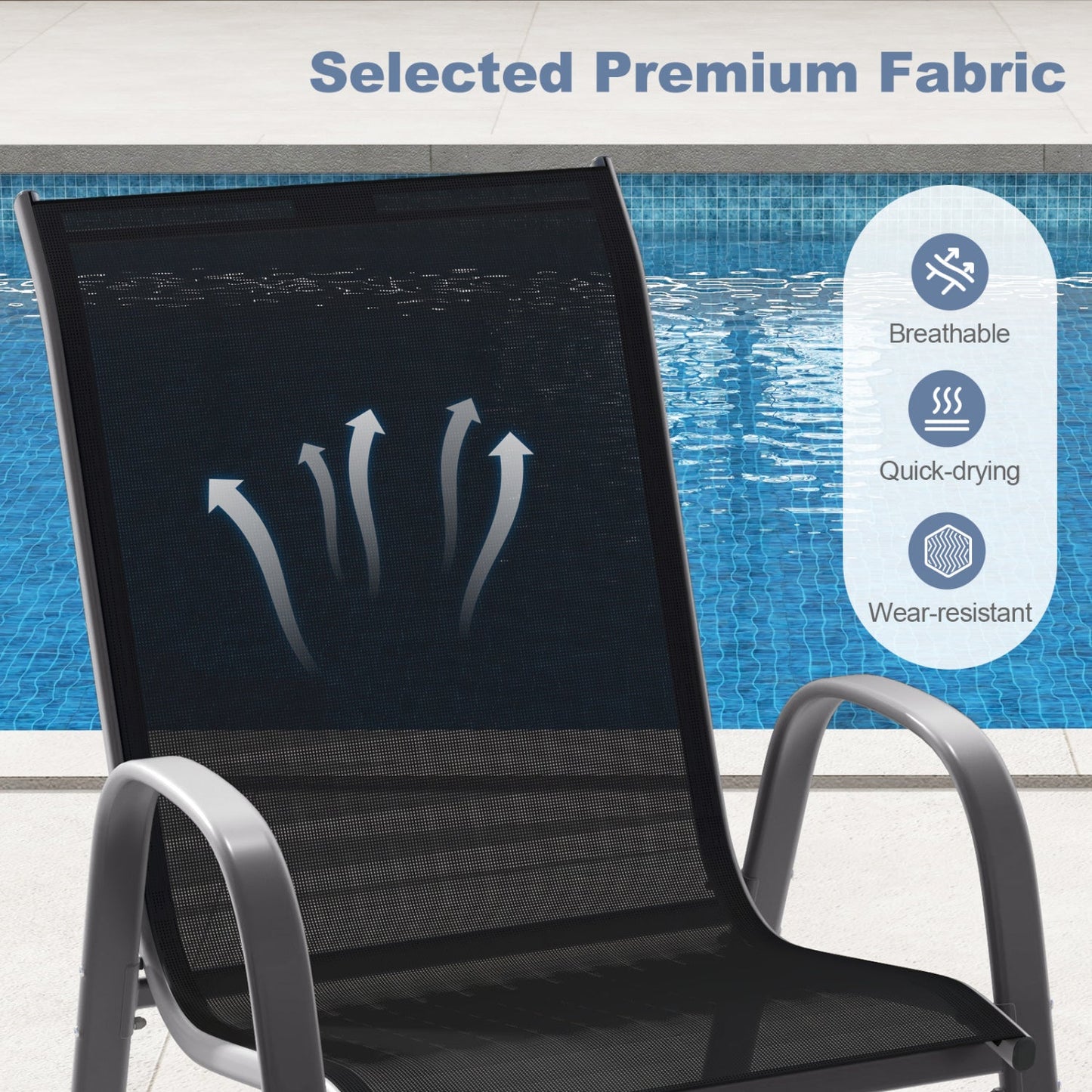 Set of 2 Stackable Patio Dining Chairs Set with Armrest