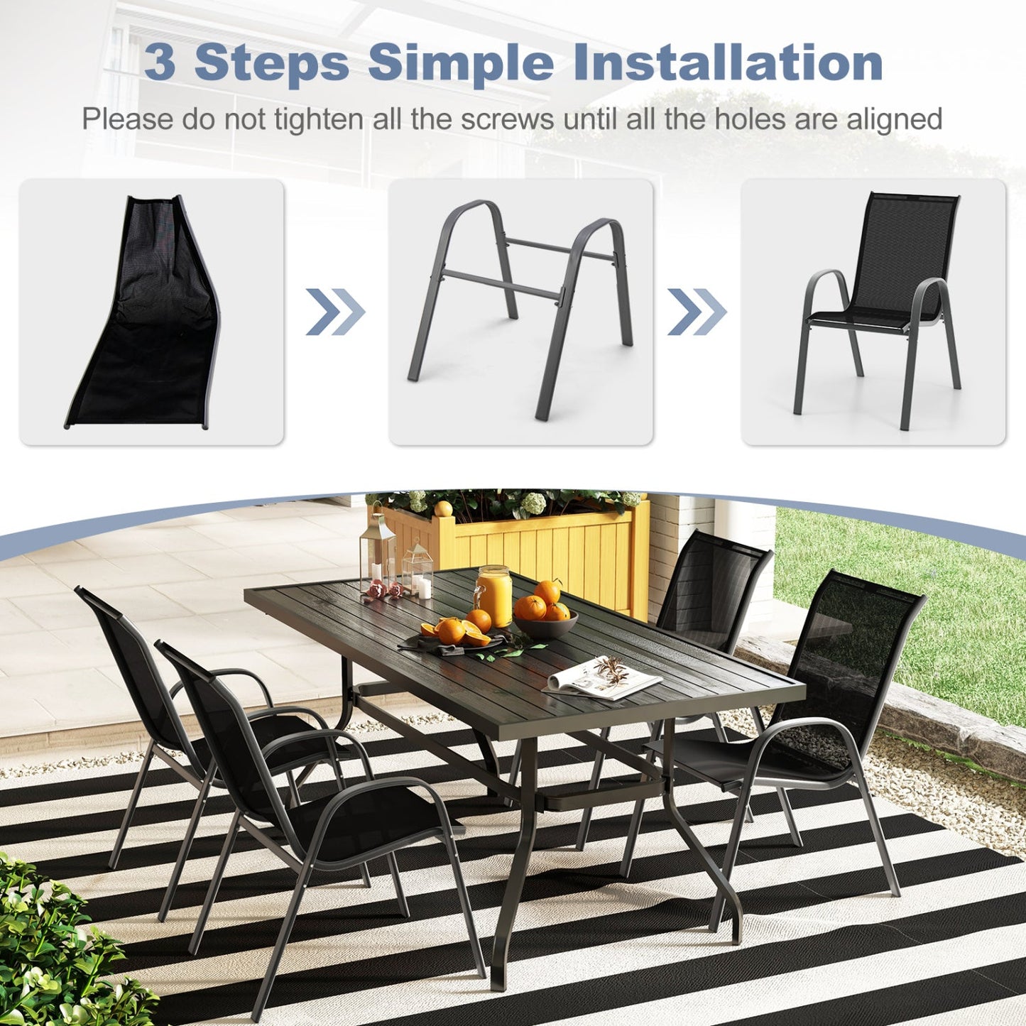 Set of 2 Stackable Patio Dining Chairs Set with Armrest