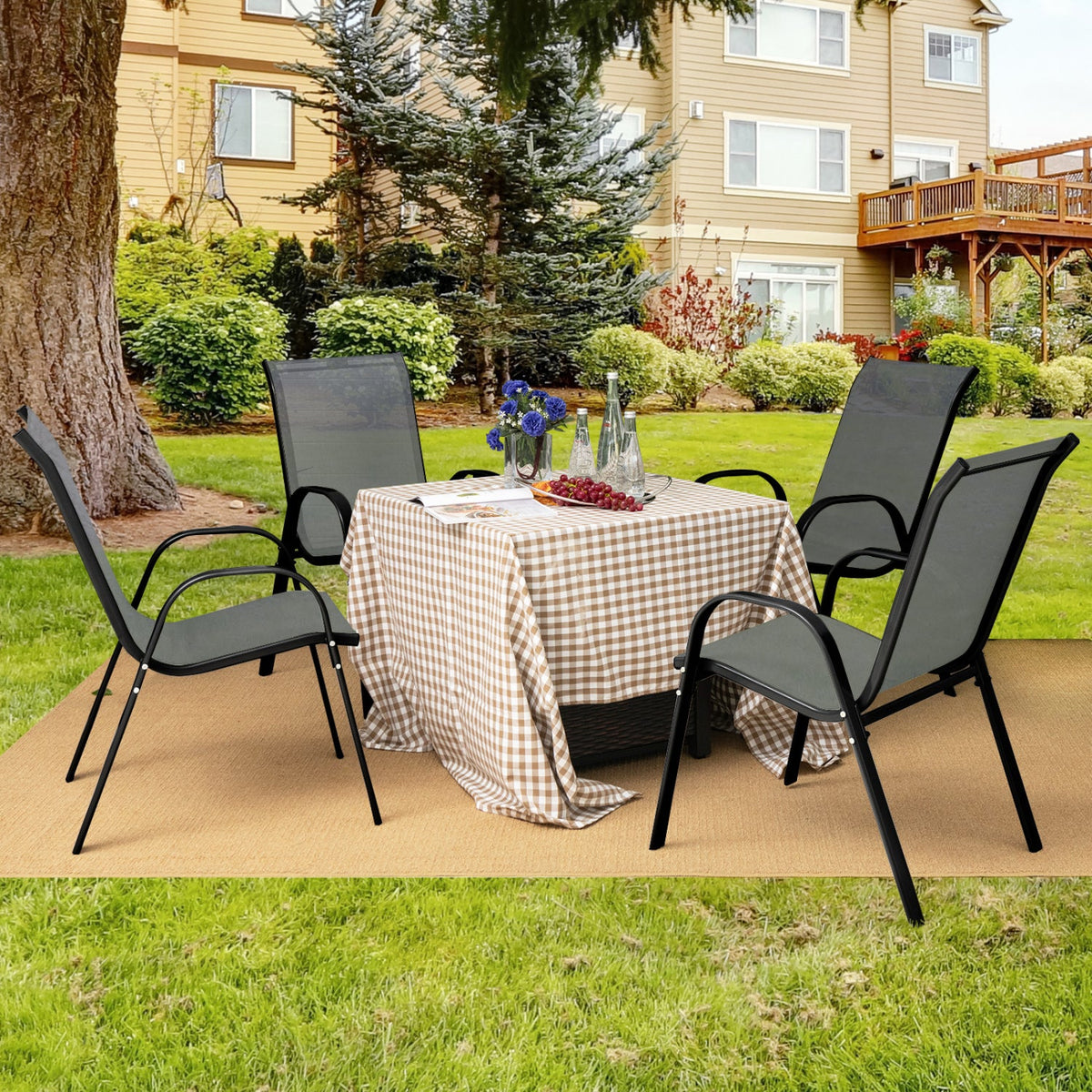 Set of 2 Stackable Patio Dining Chairs Set with Armrest