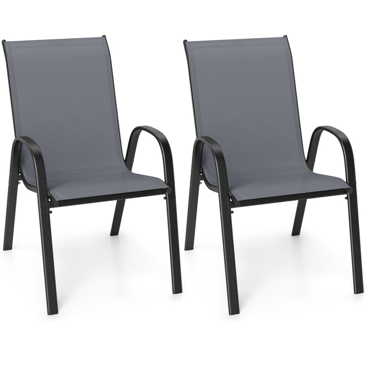 Set of 2 Stackable Patio Dining Chairs Set with Armrest