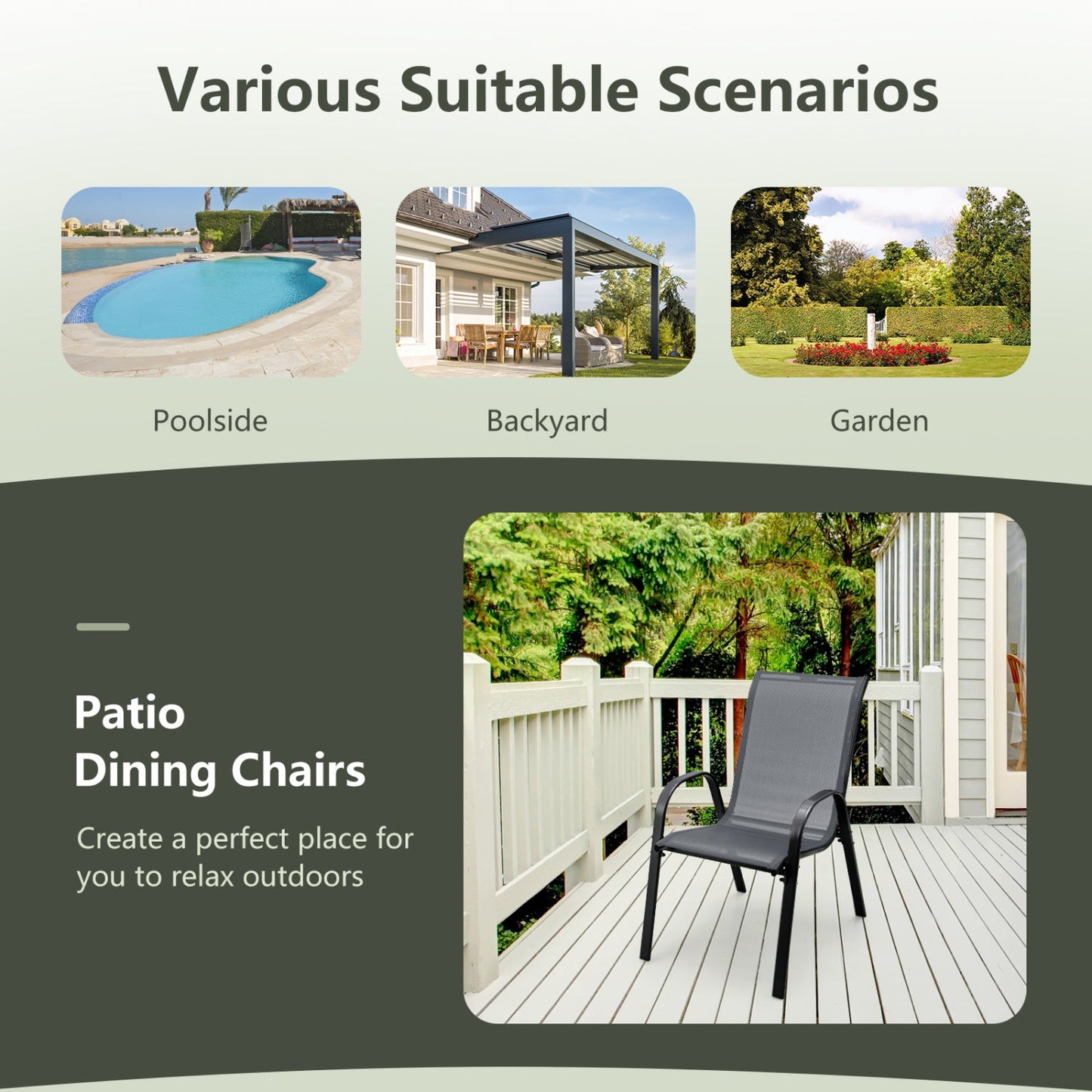 Set of 2 Stackable Patio Dining Chairs Set with Armrest