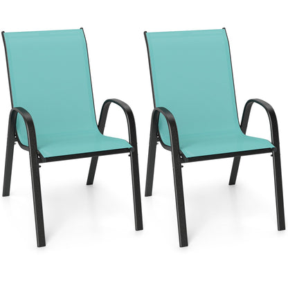 Set of 2 Stackable Patio Dining Chairs Set with Armrest
