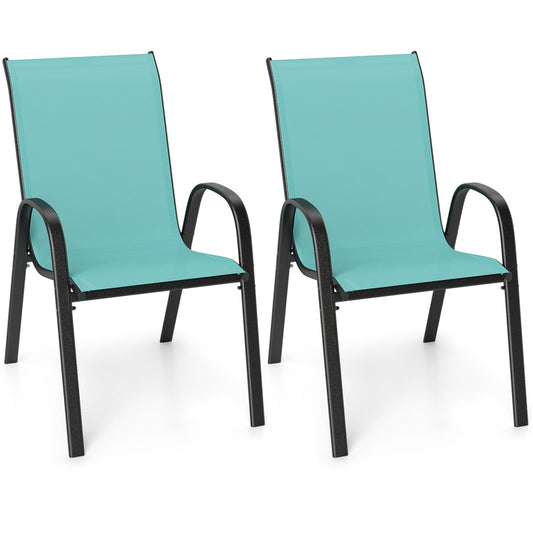 Set of 2 Stackable Patio Dining Chairs Set with Armrest