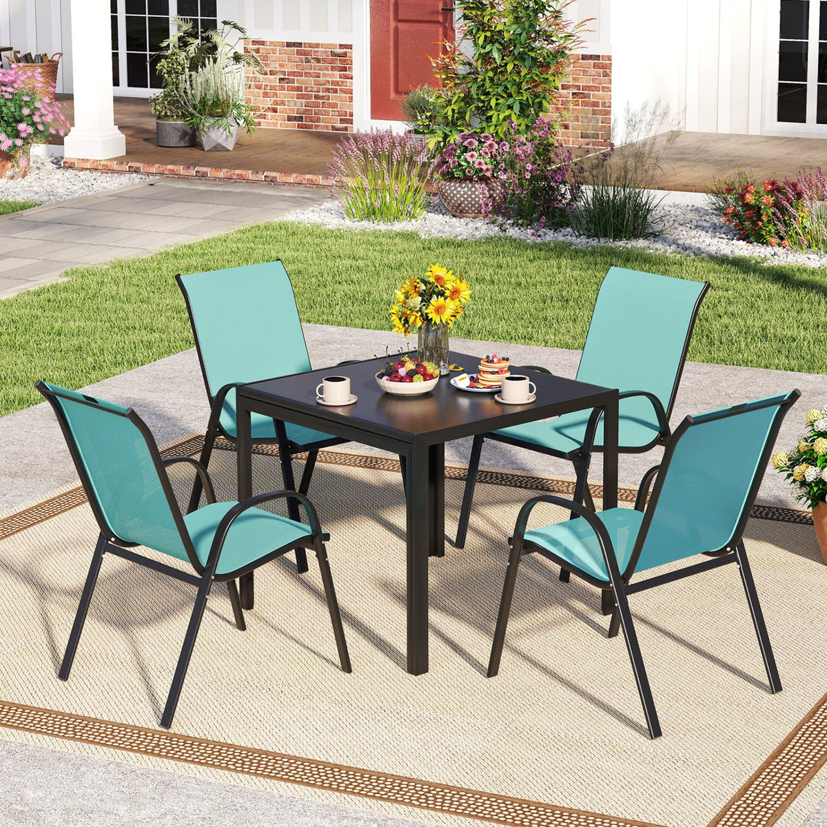 Set of 2 Stackable Patio Dining Chairs Set with Armrest