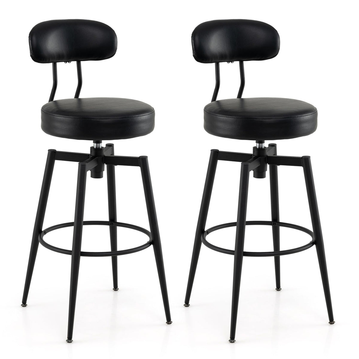 Set of 2 Swivel Barstools Faux Leather with Upholstered Seat and Back