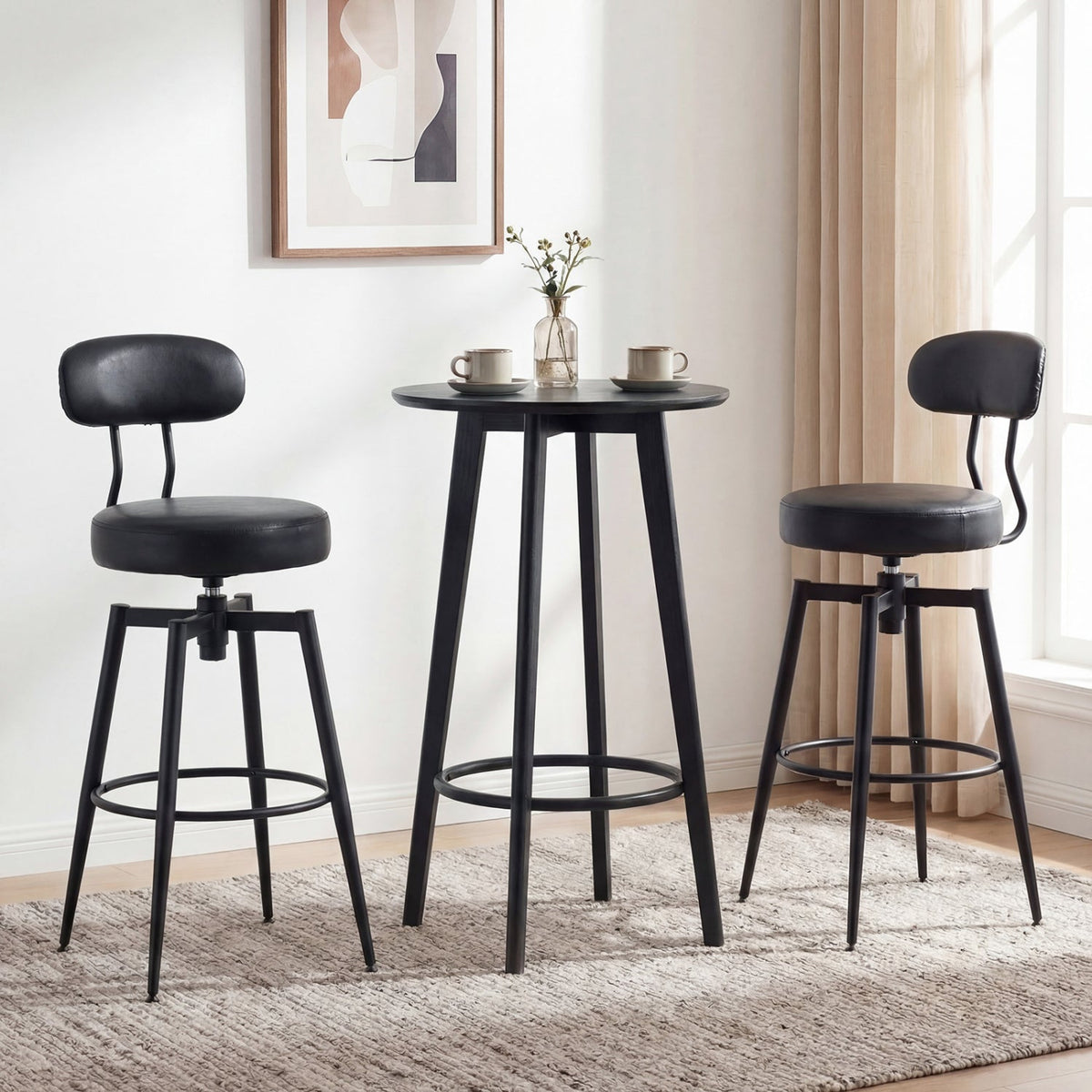 Set of 2 Swivel Barstools Faux Leather with Upholstered Seat and Back