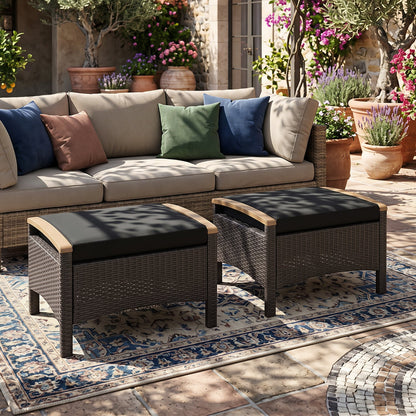 Wicker Patio Ottoman Set of 2 with Cushion