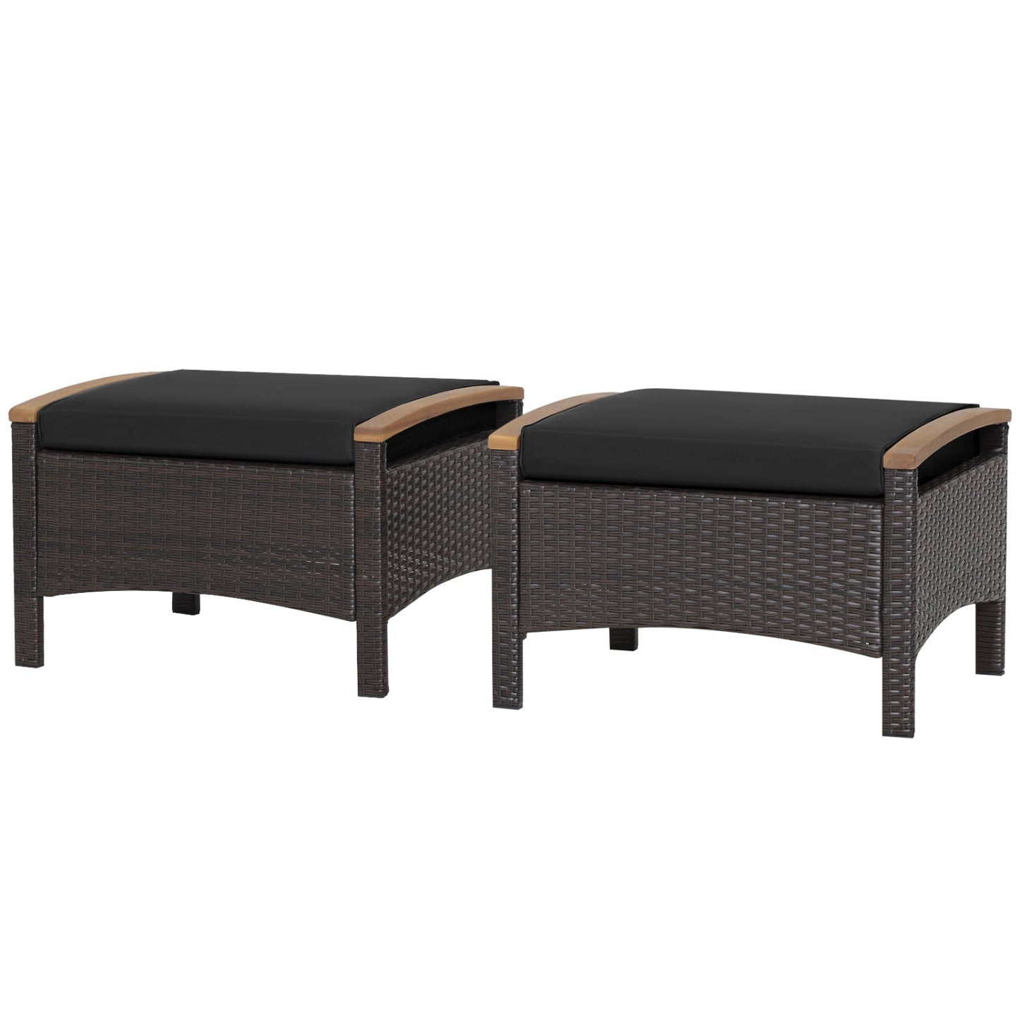Wicker Patio Ottoman Set of 2 with Cushion