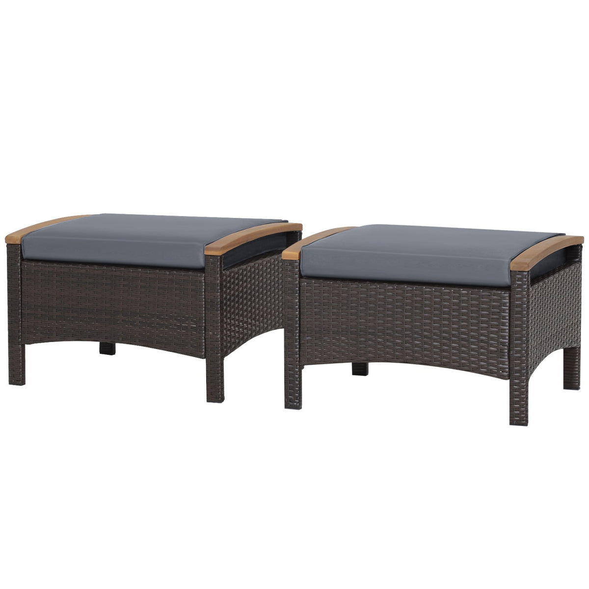 Wicker Patio Ottoman Set of 2 with Cushion