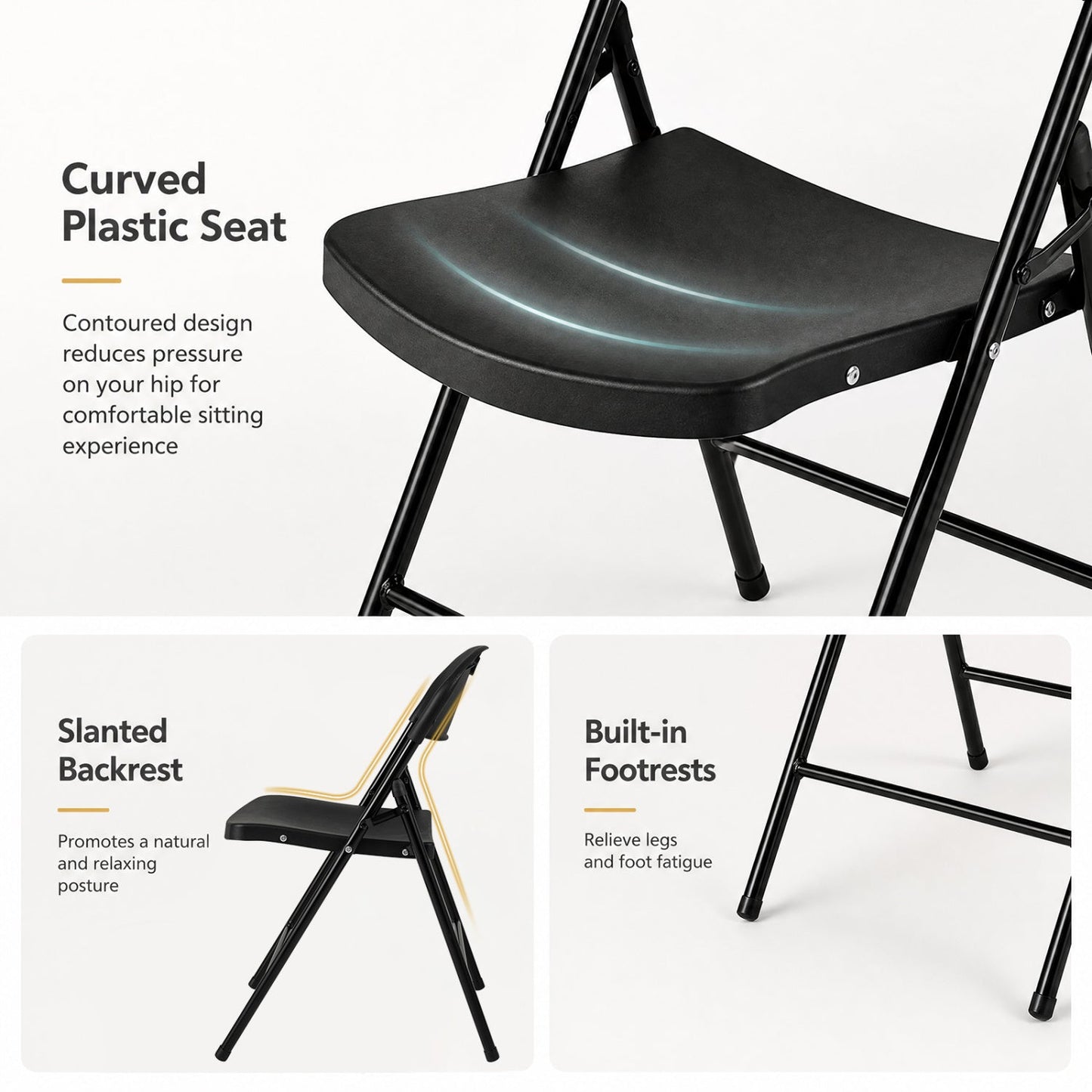 Foldable Plastic Dining Chairs Set of 4 with Ergonomic Backrest