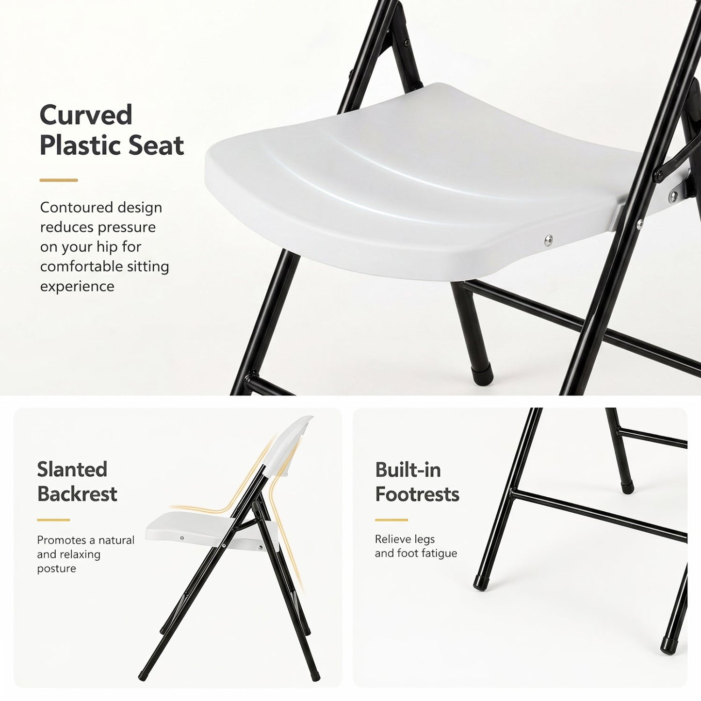 Foldable Plastic Dining Chairs Set of 4 with Ergonomic Backrest