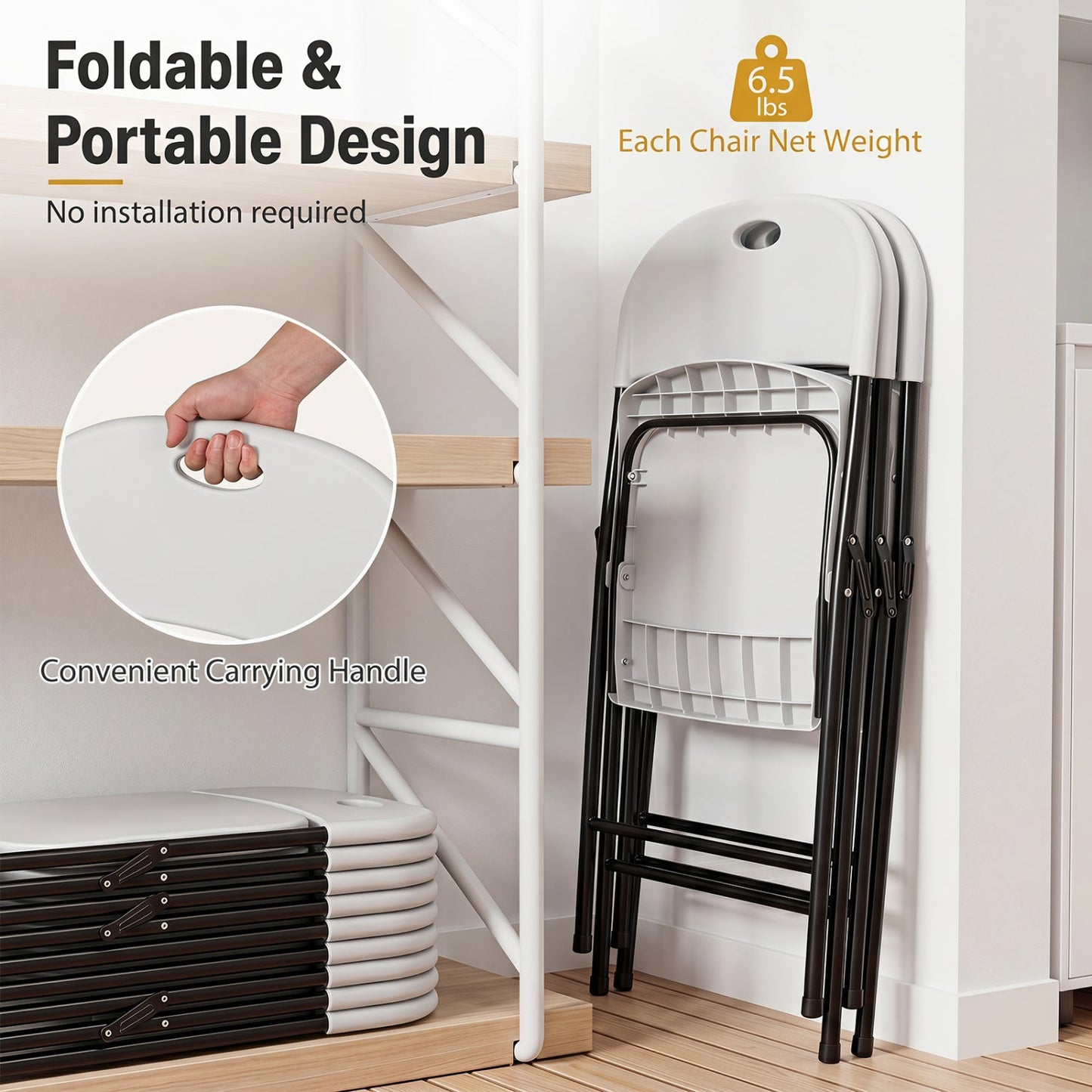 Foldable Plastic Dining Chairs Set of 4 with Ergonomic Backrest