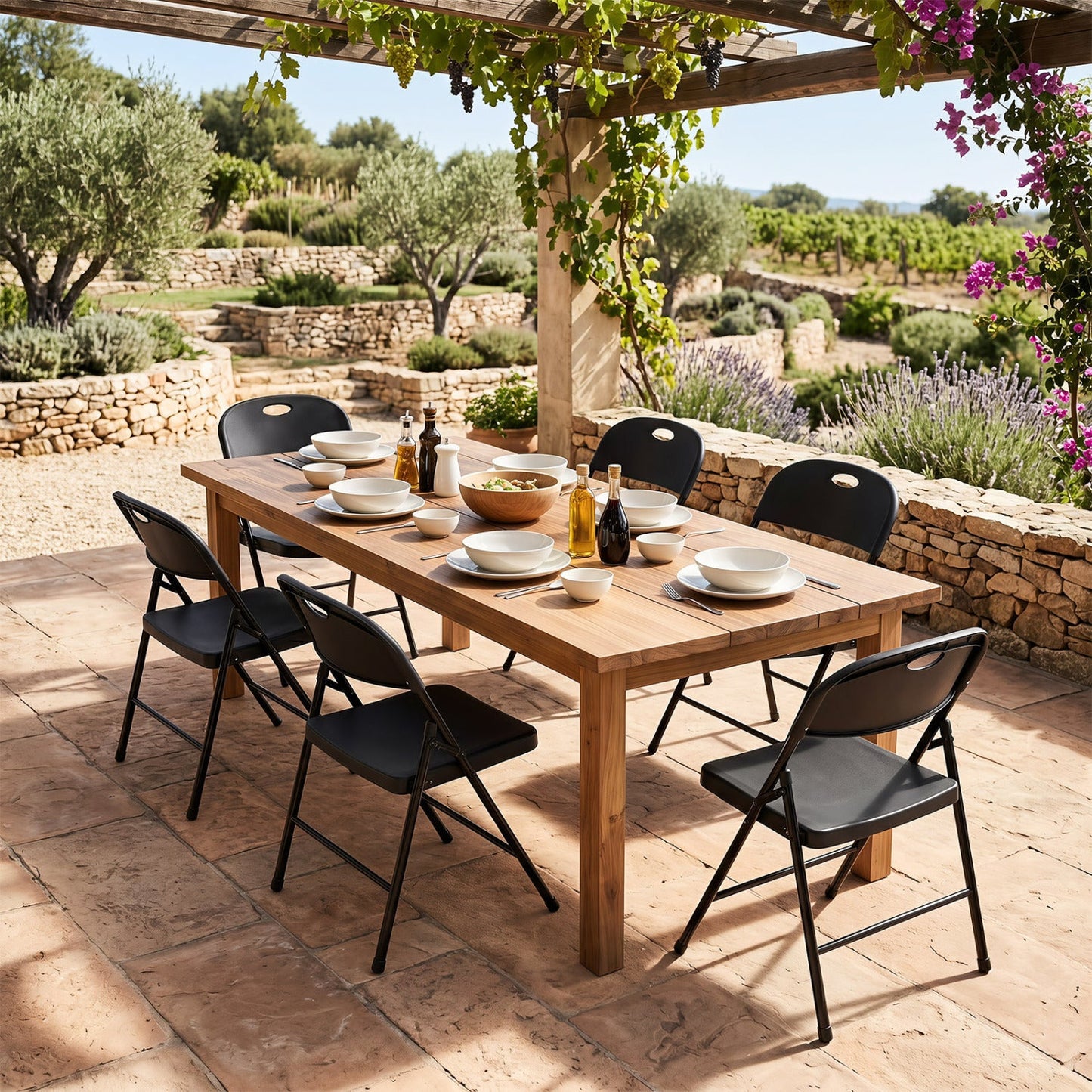 Foldable Plastic Dining Chairs Set of 6 with Ergonomic Backrest