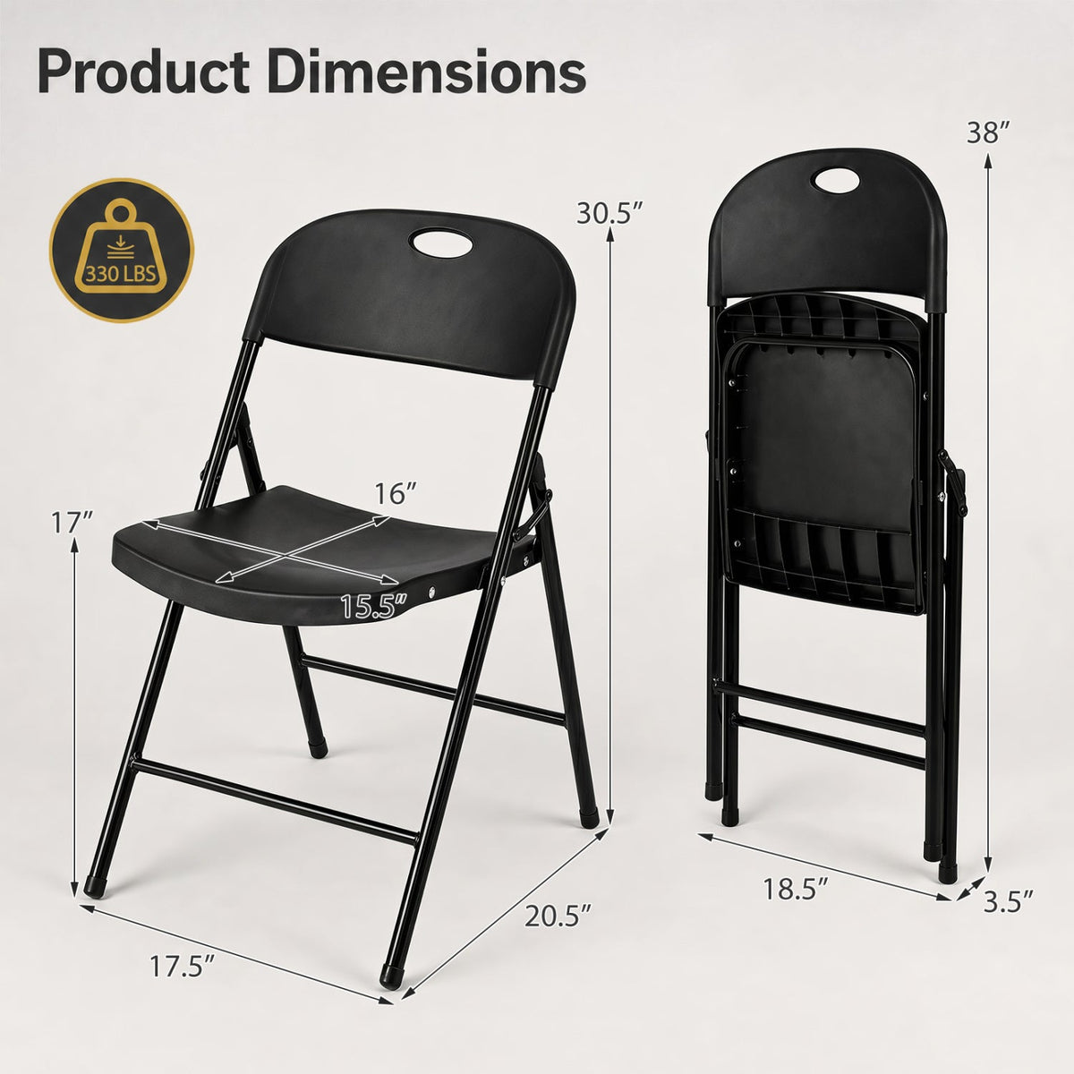 Foldable Plastic Dining Chairs Set of 6 with Ergonomic Backrest