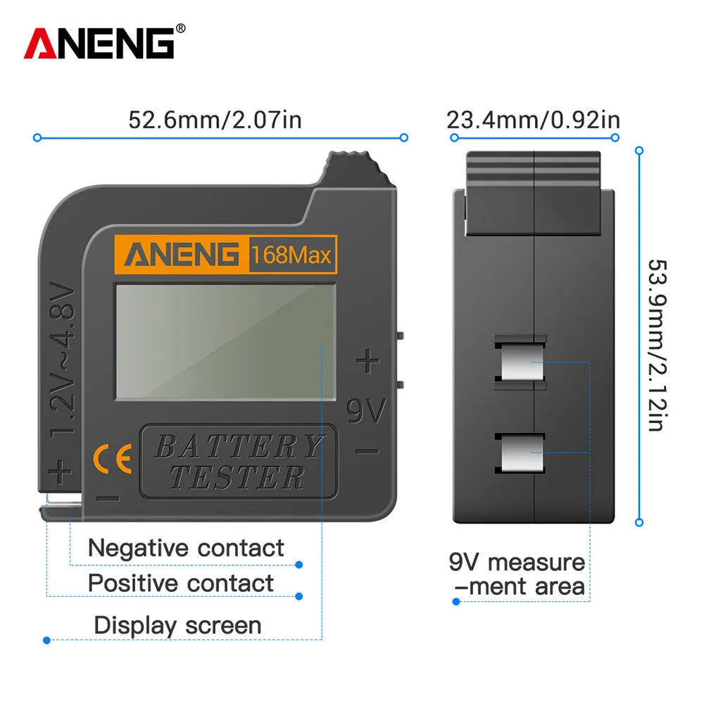 ANENG 168Max Digital Battery Tester | Universal Battery Checker for AA AAA C D 9V and Button Cells