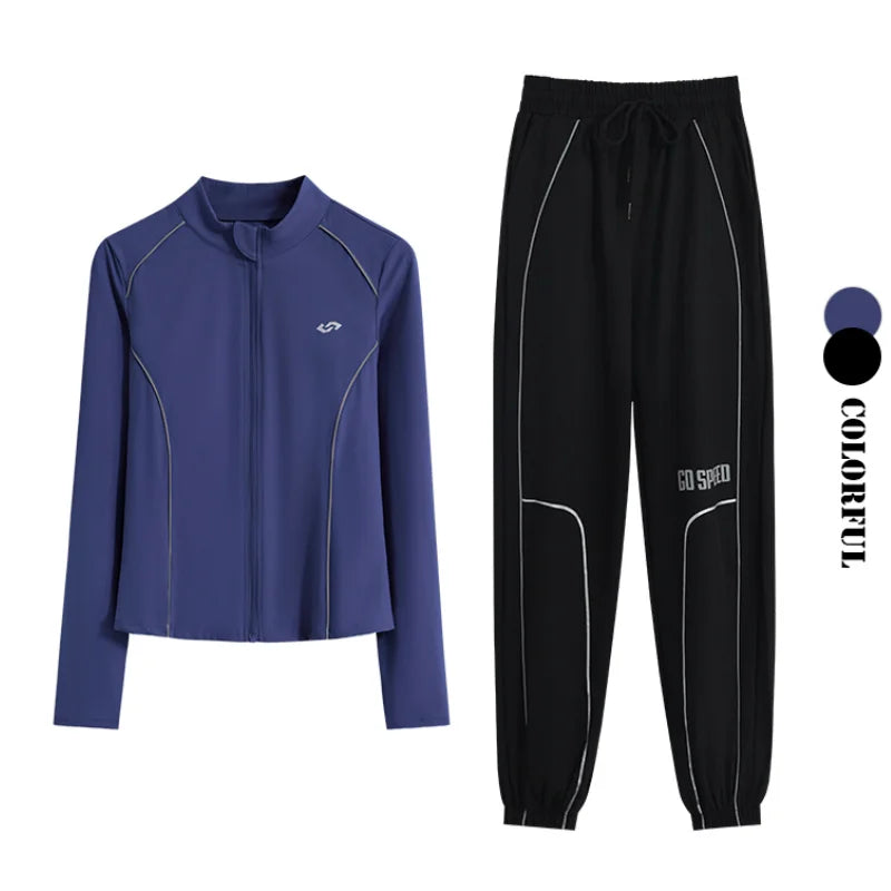 Women's 2-Piece Zipper Gym Set: High Waist Tracksuit & Jacket