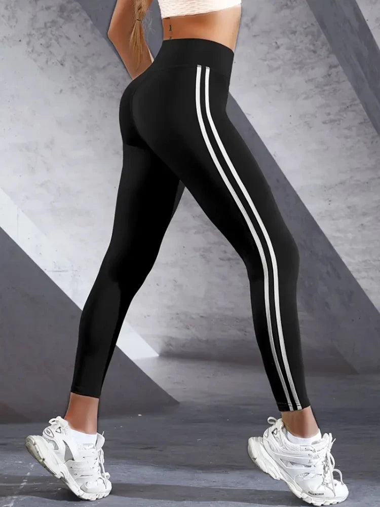 High Waisted Slim Fit Leggings with Side Stripes for Women