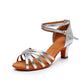 Gold Silver Woman Latin Dance Shoes With Rhinestone Buckle Jazz Salsa Dance Shoes For Ladies Girls Suede Soft Sole 5/7cm Heel