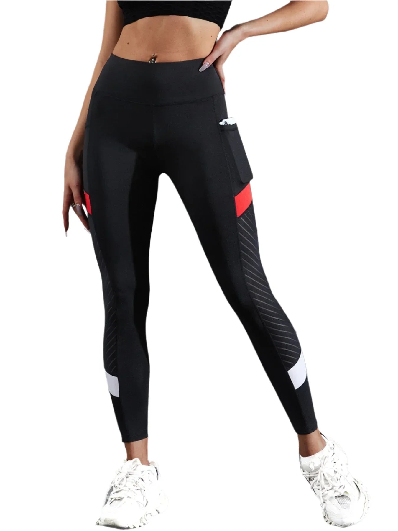 High Waisted Colorblock Mesh Yoga Leggings with Pockets