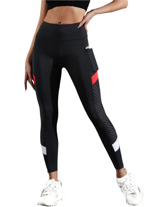 High Waisted Colorblock Mesh Yoga Leggings with Pockets