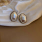 Gold Tone Irregular Pearl Stud Earrings | Retro Fashion Jewelry for Women