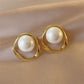 Gold Tone Irregular Pearl Stud Earrings | Retro Fashion Jewelry for Women