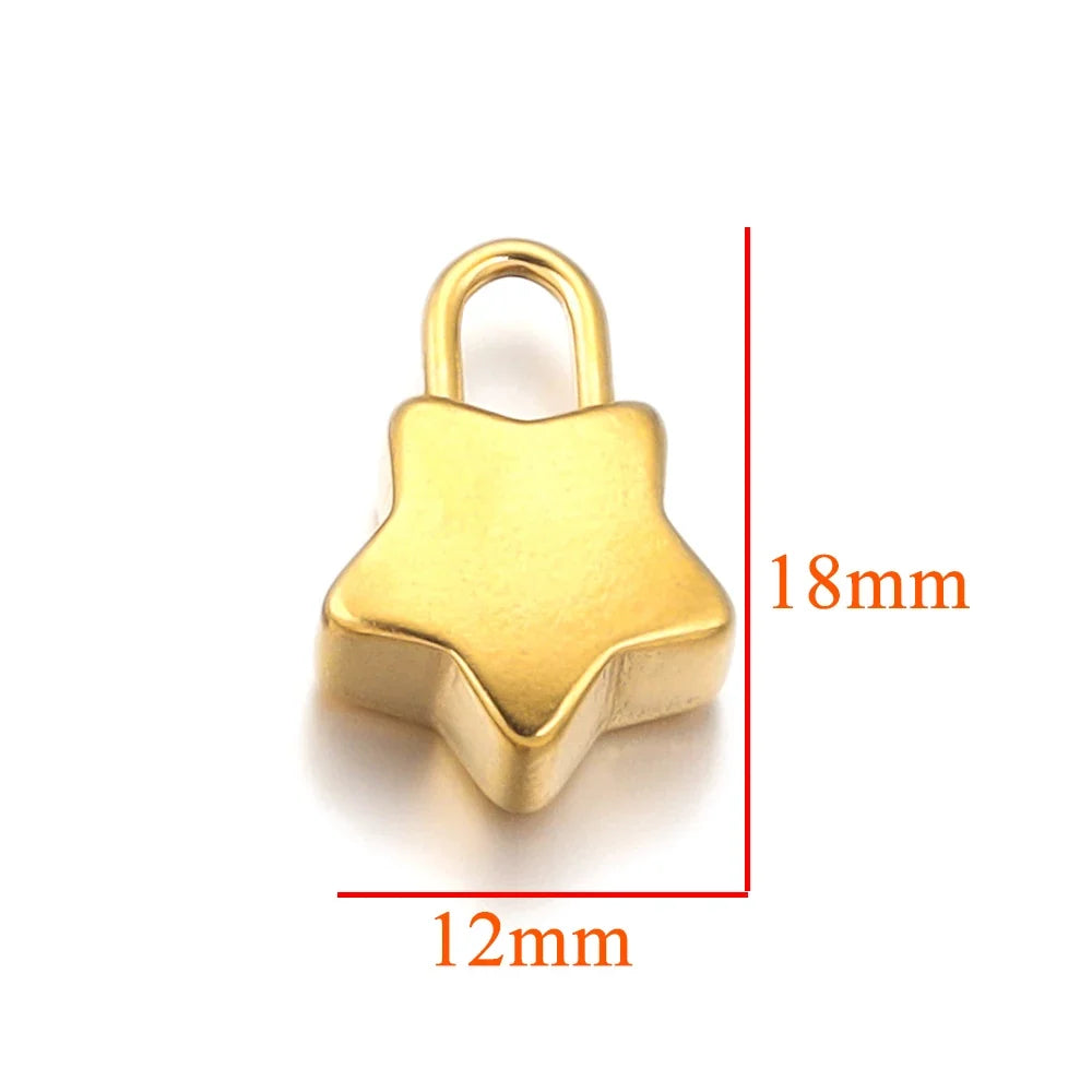 Gold Plated Heart Lock Key Pendant Set | 5pcs Stainless Steel Charms for DIY Jewelry