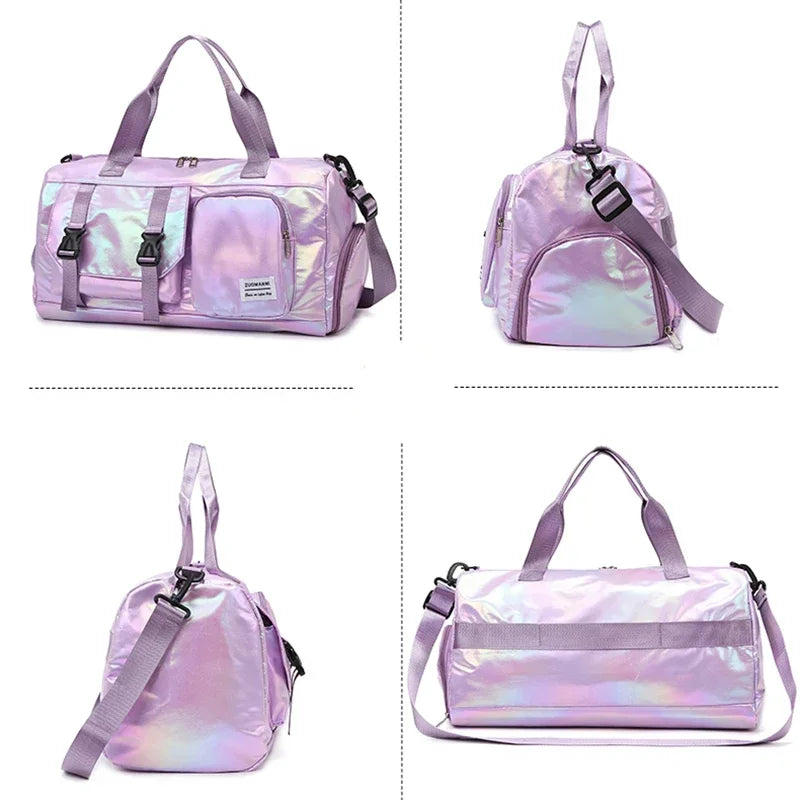 Effortless Weekends Holographic Glamour Duffel with Shoe Compartment