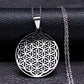 Sacred Geometry Flower of Life Necklace | Stainless Steel Mandala Pendant with Black Beads
