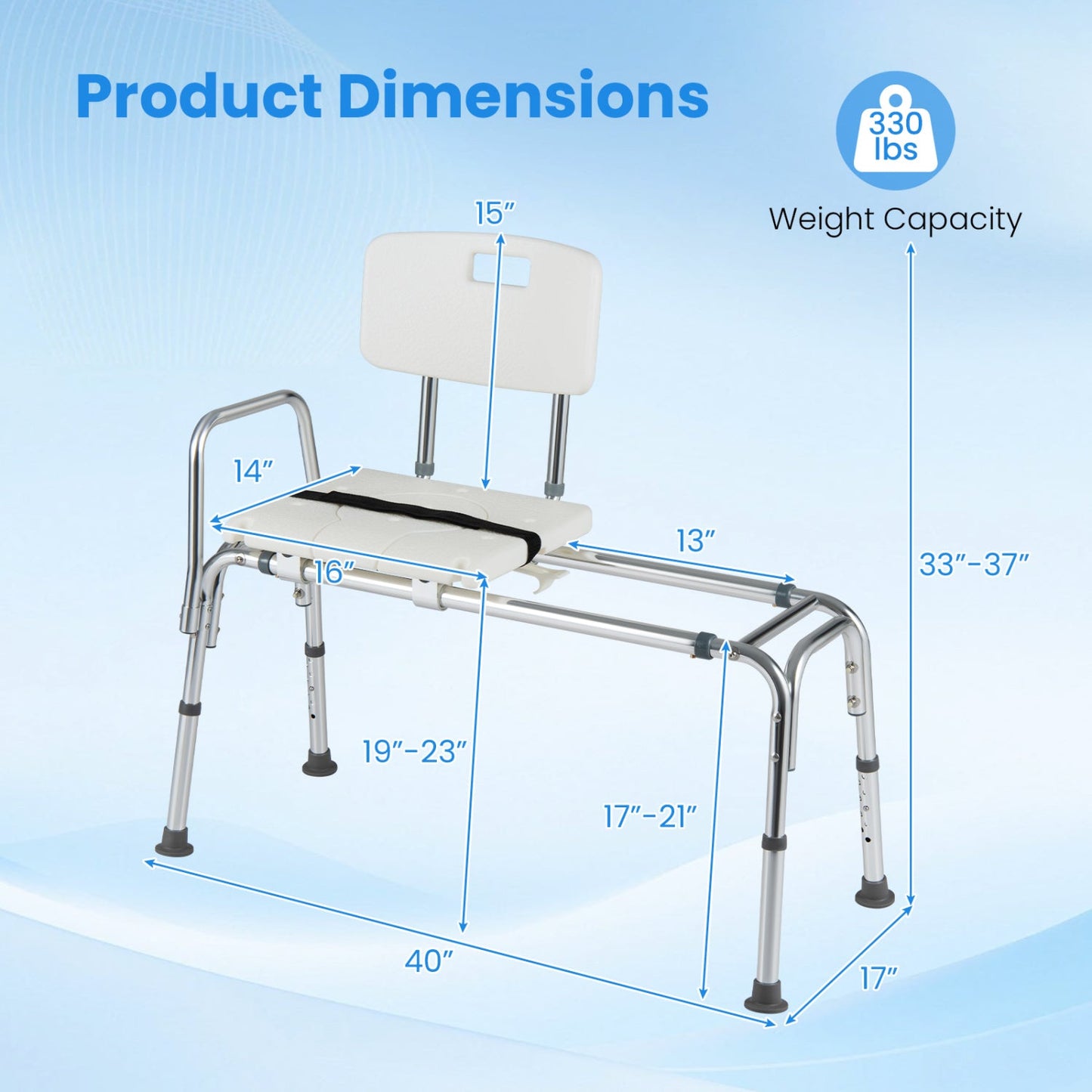Sliding Transfer Bench with Adjustable Height for Bathtub