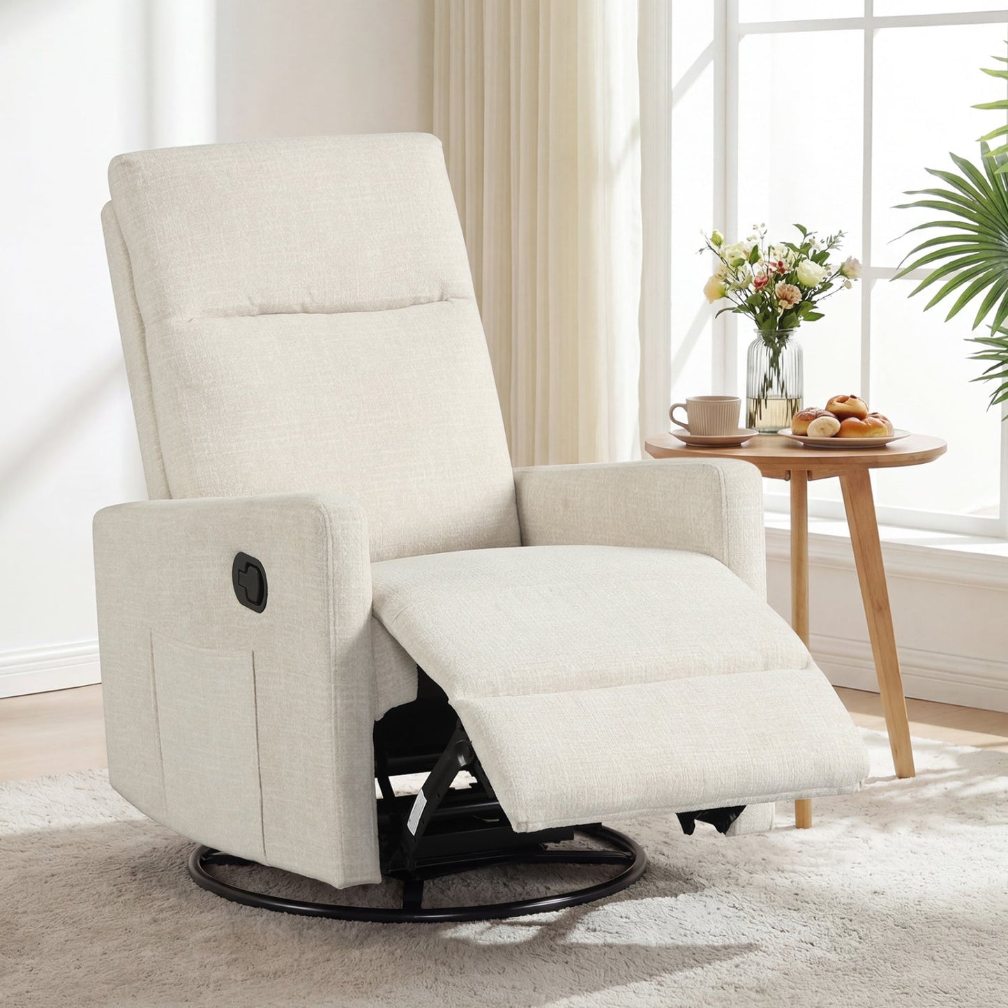 Swivel Rocking Chair 360° Nursery Reclining Rocker Armchair with Cushioned Back